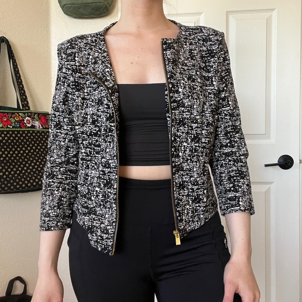 Philosophy Gold Zip 3/4 Lightweight Blazer Jacket M